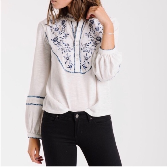 Free People Sundance Western Embroidered Henley Boho Top- Size Medium - Picture 12 of 16